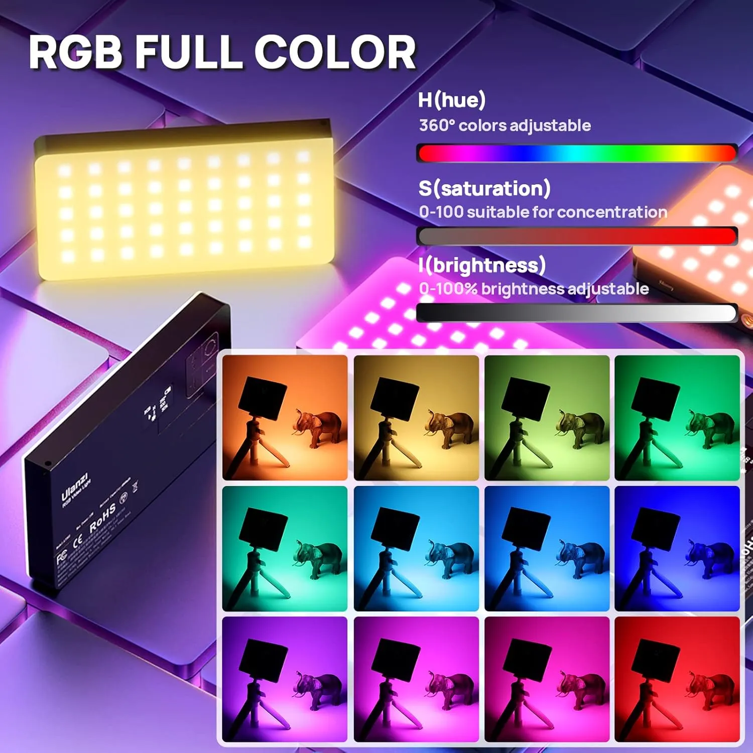 ULANZI PL-01 RGB Video Light, Portable RGB Camera Light with 4000mAh Battery, 360° Color 20 Light Effects, CRI≥95 2500-9000K LED Panel DSLR Photography Lighting for YouTube, Video Conference, Vlogging