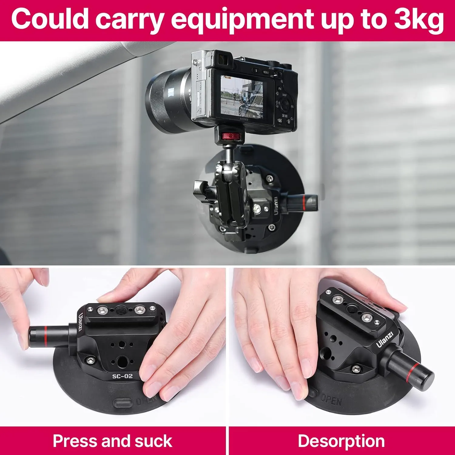 ULANZI SC-02 Suction Mount Magic Arm Bracket for DSLR Cameras Action Camera Video Shooting