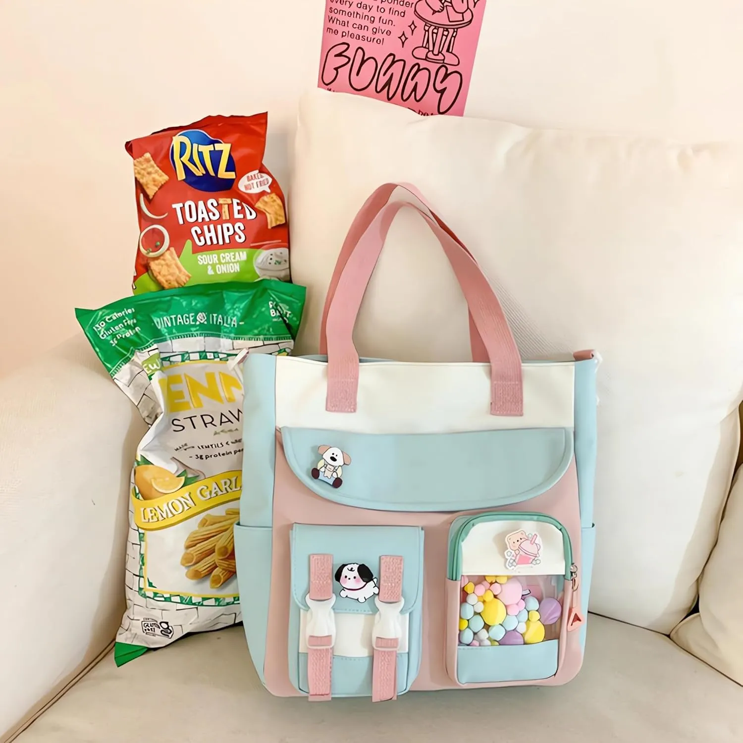 UNICOLD Kawaii Shoulder Bag With Cute Accessories Large Capacity Women's Aesthetic Crossbody Bag (Green)