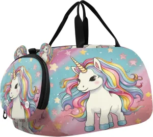 Unicorn Youth Sports & Travel Duffle Bag with Shoe Compartment,Waterproof Gym Bag for Girls and Boys (Overnight Essentials Organizer)