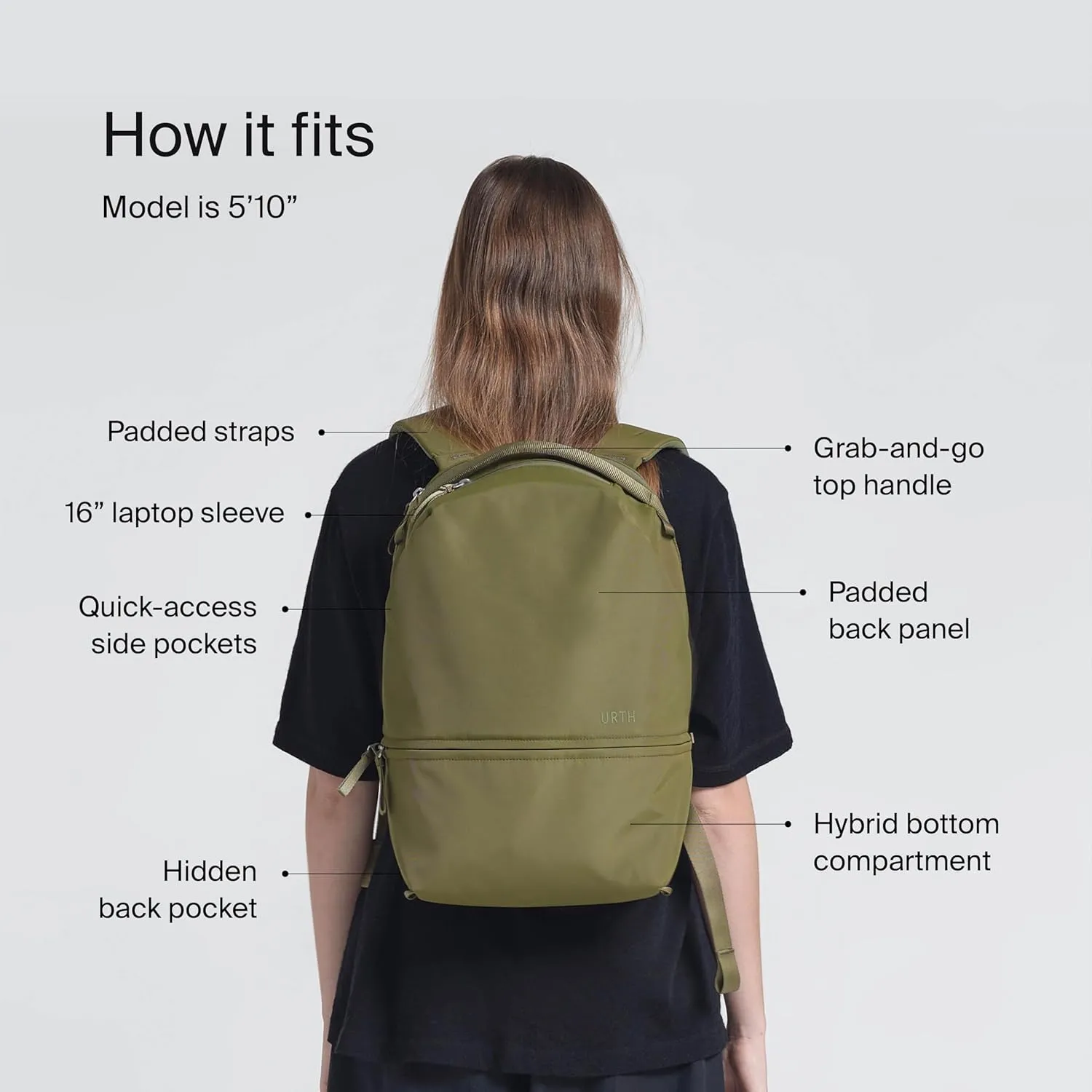 Urth Arkose 20L Modular Backpack   3.7L Camera Insert - Water Resistant, Anti-Theft, Recycled Bag for DSLR/SLR/Mirrorless, 13-16 Inch Laptop in Green