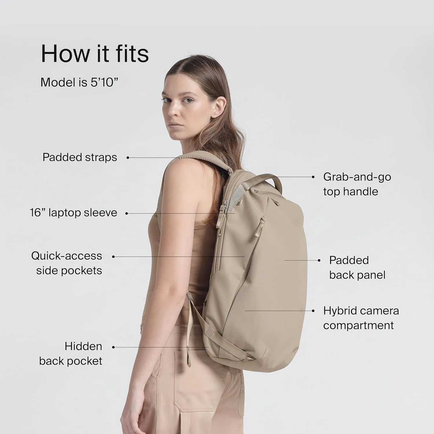Urth Norite 24L Modular Camera Backpack – for DSLR, Lens, 15/16” Laptop, Weatherproof   Recycled (Beige)