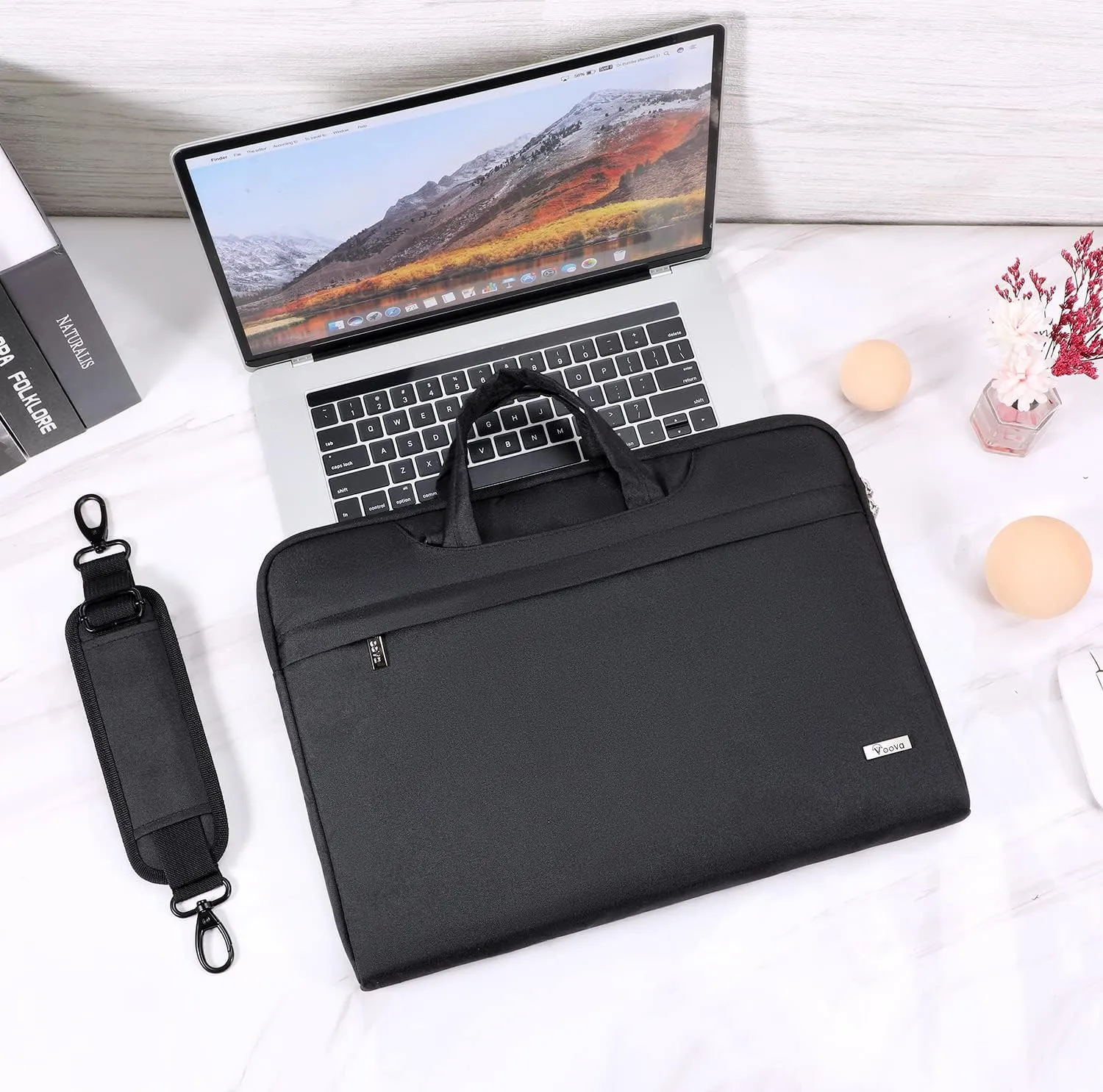 V Voova Laptop Bag 17 17.3 inch with Shoulder Strap & Handle, Waterproof Laptop Case Sleeve Compatible with 17-18 Inch HP Acer Asus Dell Lenovo, Slim Briefcase Computer Cover for Men Women, Black