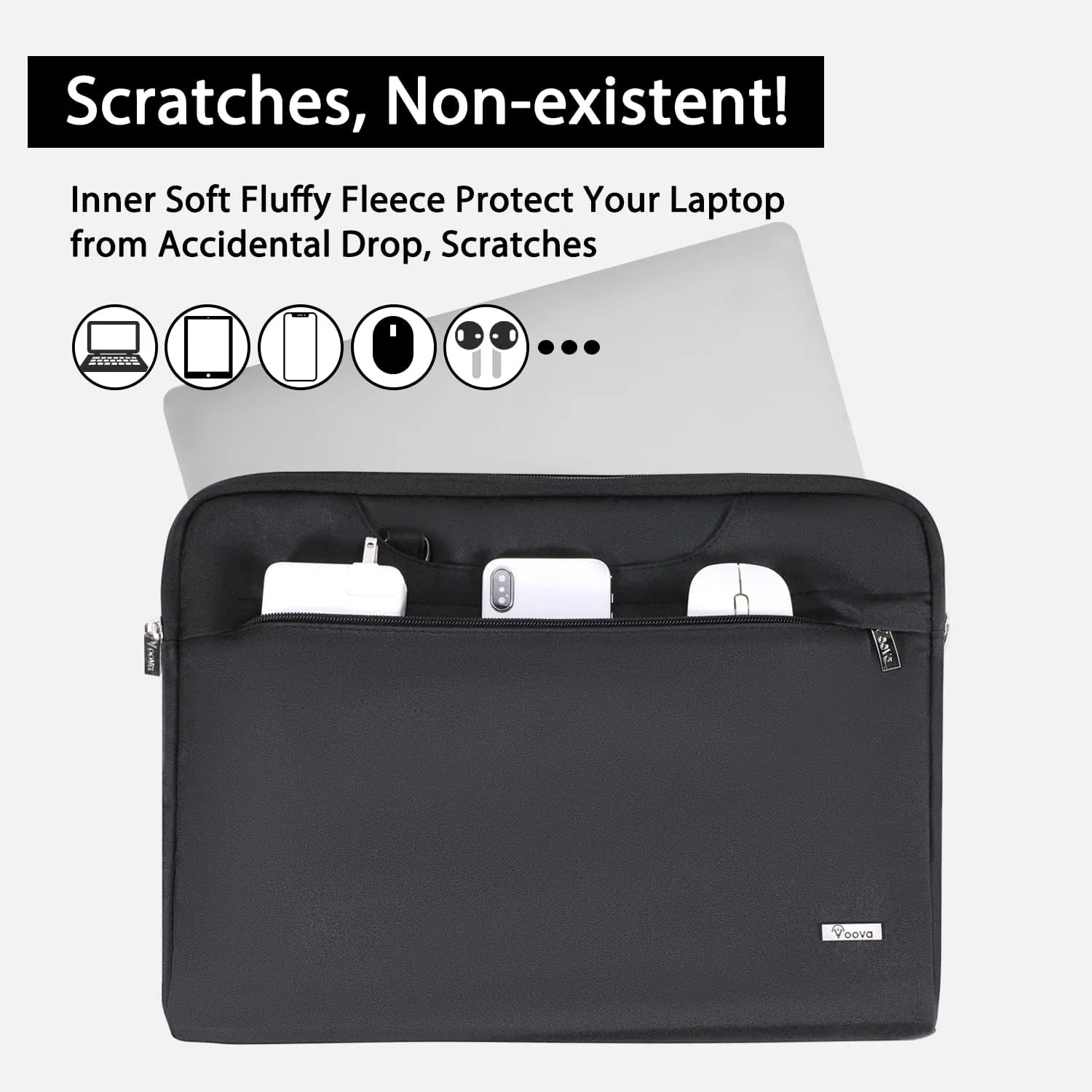 V Voova Laptop Bag 17 17.3 inch with Shoulder Strap & Handle, Waterproof Laptop Case Sleeve Compatible with 17-18 Inch HP Acer Asus Dell Lenovo, Slim Briefcase Computer Cover for Men Women, Black