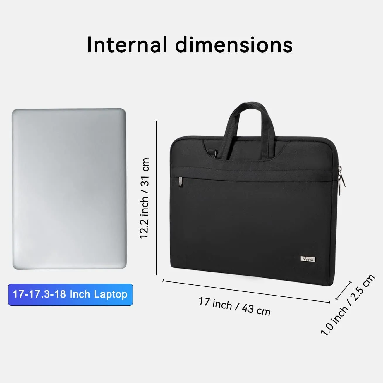 V Voova Laptop Bag 17 17.3 inch with Shoulder Strap & Handle, Waterproof Laptop Case Sleeve Compatible with 17-18 Inch HP Acer Asus Dell Lenovo, Slim Briefcase Computer Cover for Men Women, Black