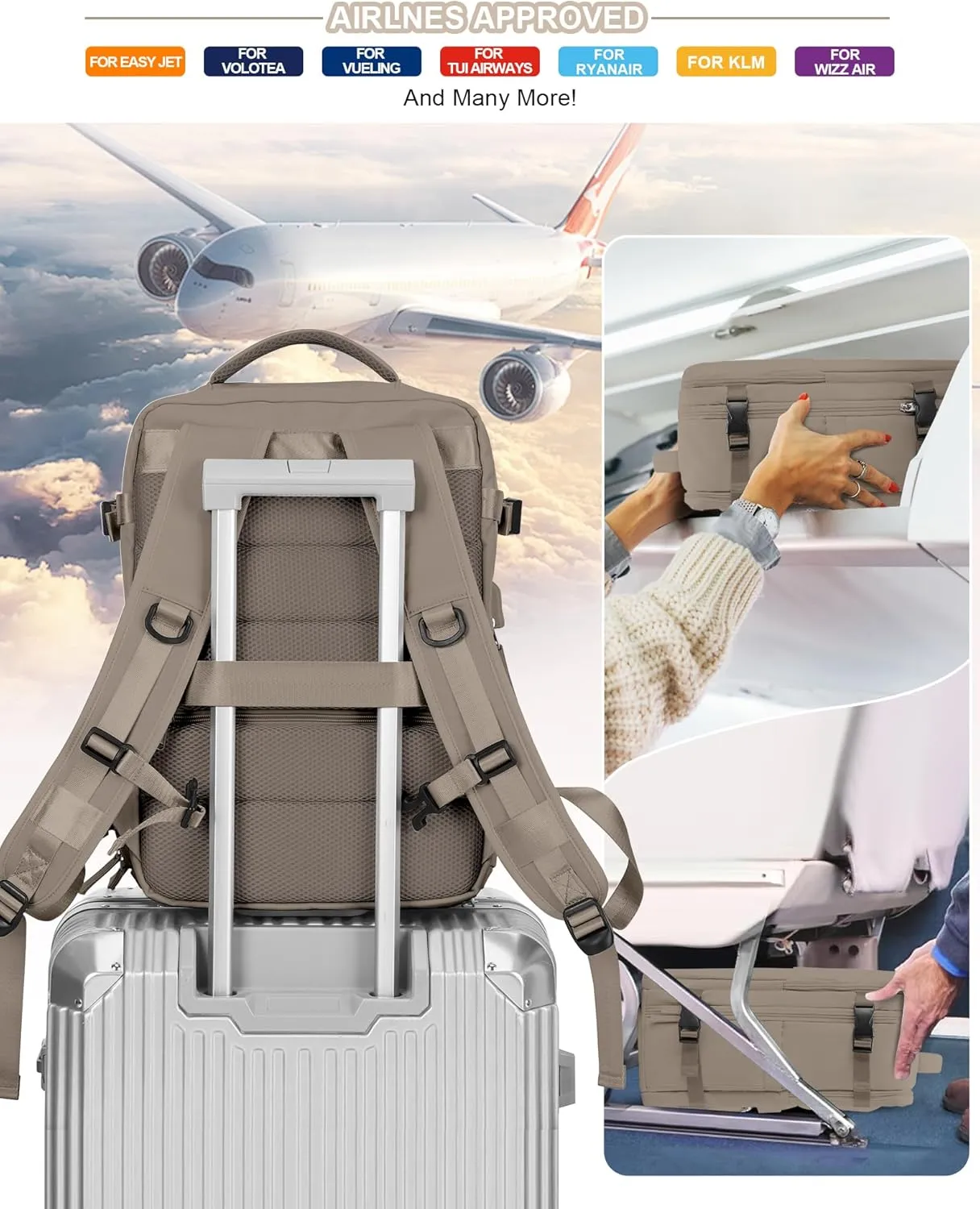 Vacuum Backpack Travel for Women Men Large Carry on Backpack Luggage Flight Approved Personal item Travel Bag with Vacuum System Coffee without Pump