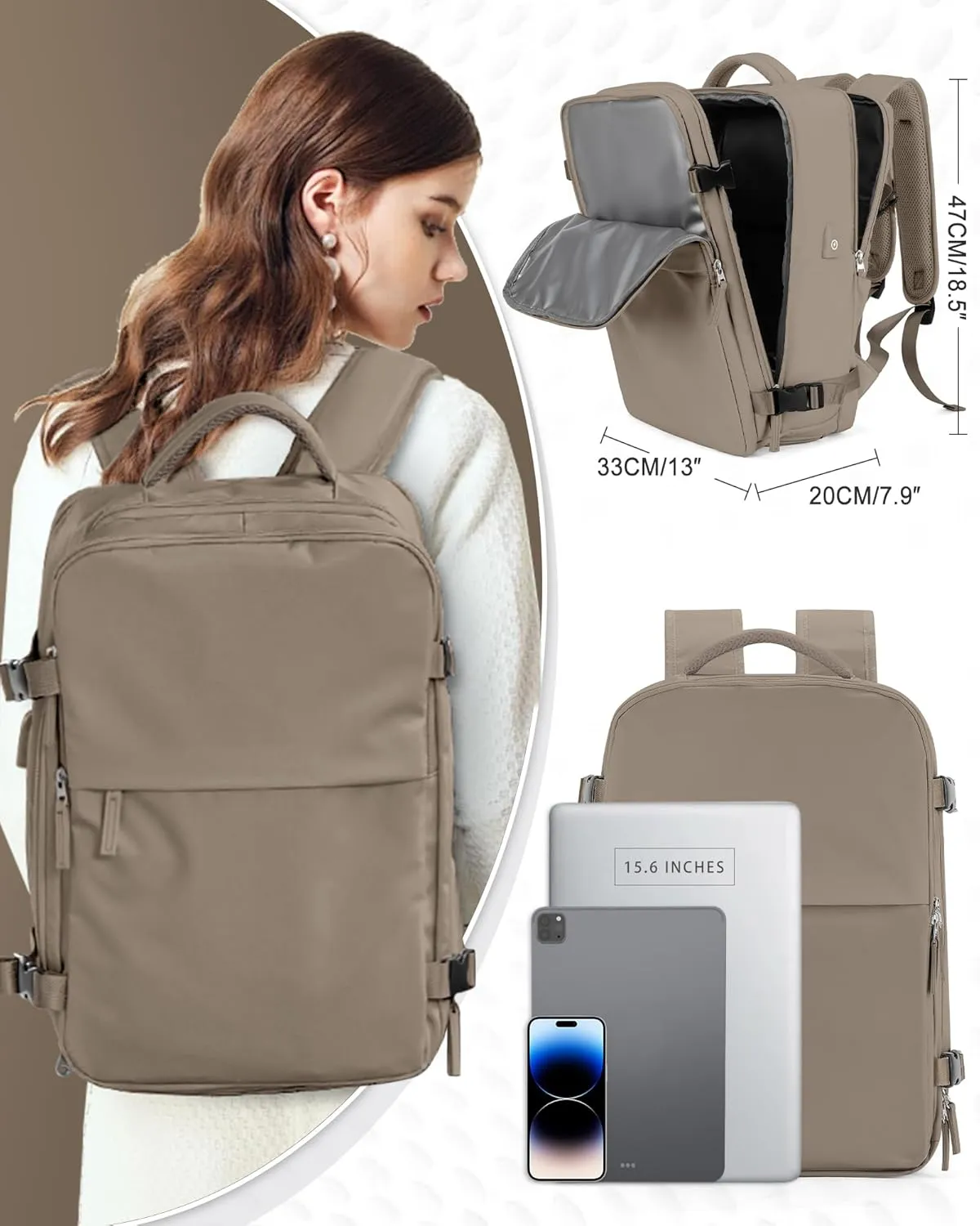 Vacuum Backpack Travel for Women Men Large Carry on Backpack Luggage Flight Approved Personal item Travel Bag with Vacuum System Coffee without Pump