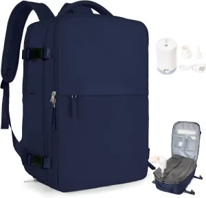 Vacuum Backpack Travel with Pump for Women Men Large Carry on Backpack Luggage Flight Approved Personal item Travel Bag with Vacuum System Navy Blue