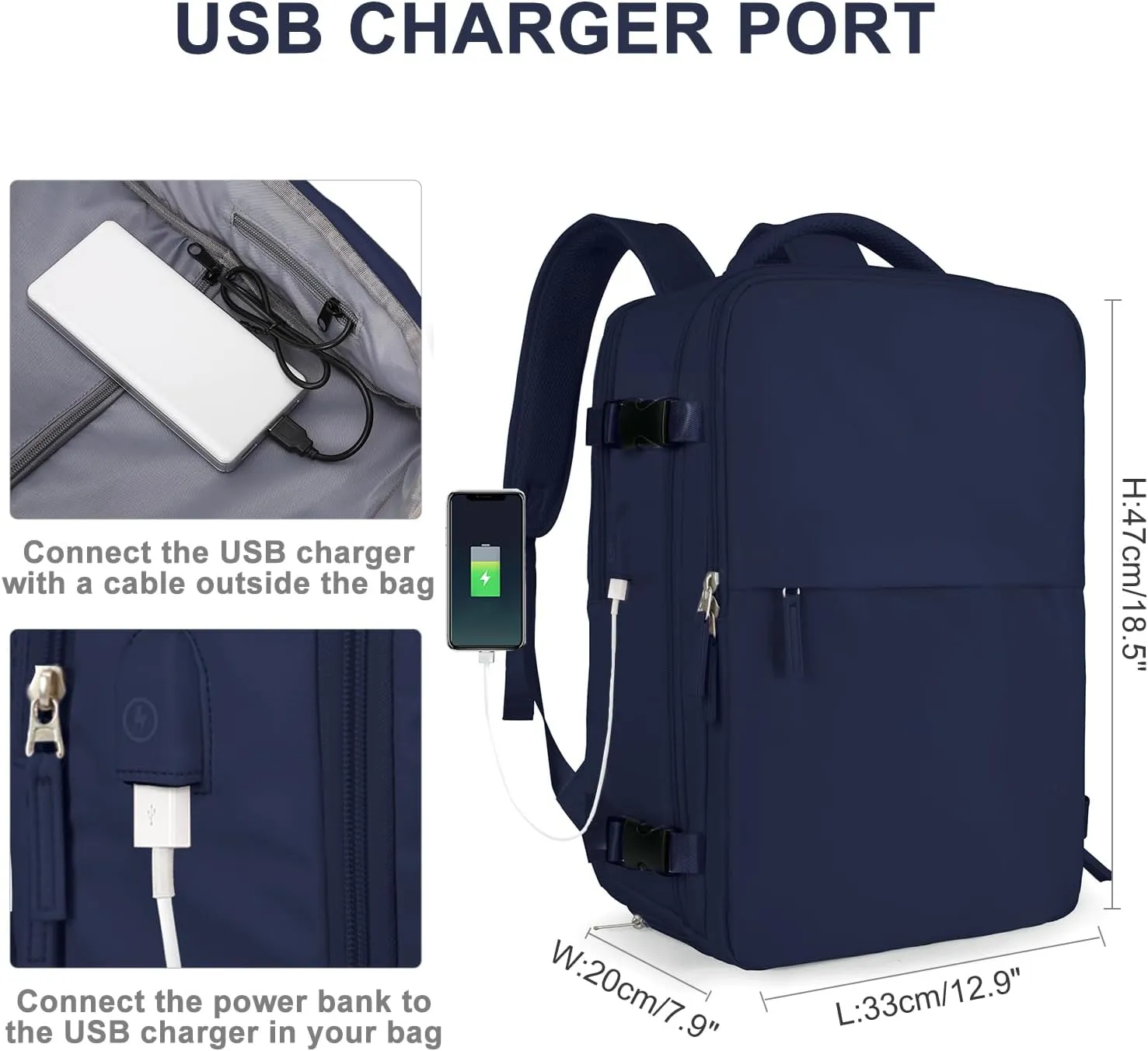 Vacuum Backpack Travel with Pump for Women Men Large Carry on Backpack Luggage Flight Approved Personal item Travel Bag with Vacuum System Navy Blue
