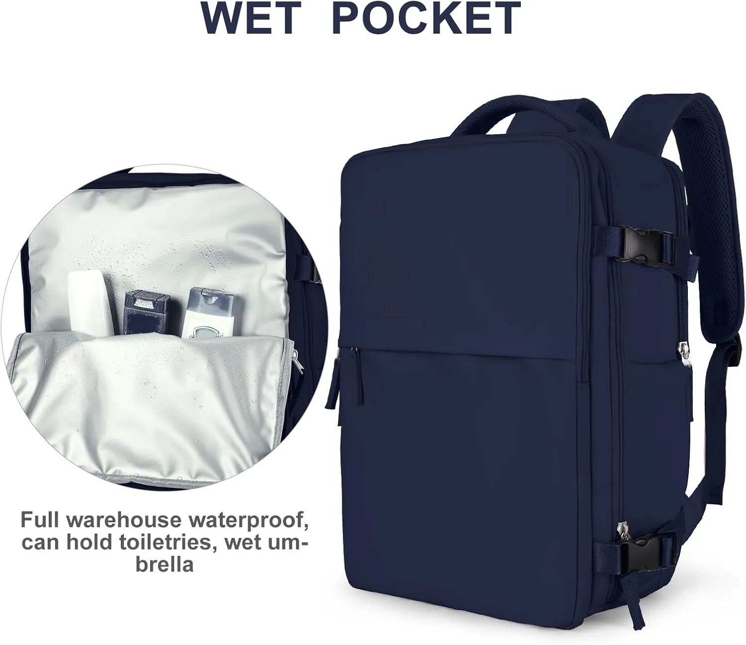 Vacuum Backpack Travel with Pump for Women Men Large Carry on Backpack Luggage Flight Approved Personal item Travel Bag with Vacuum System Navy Blue