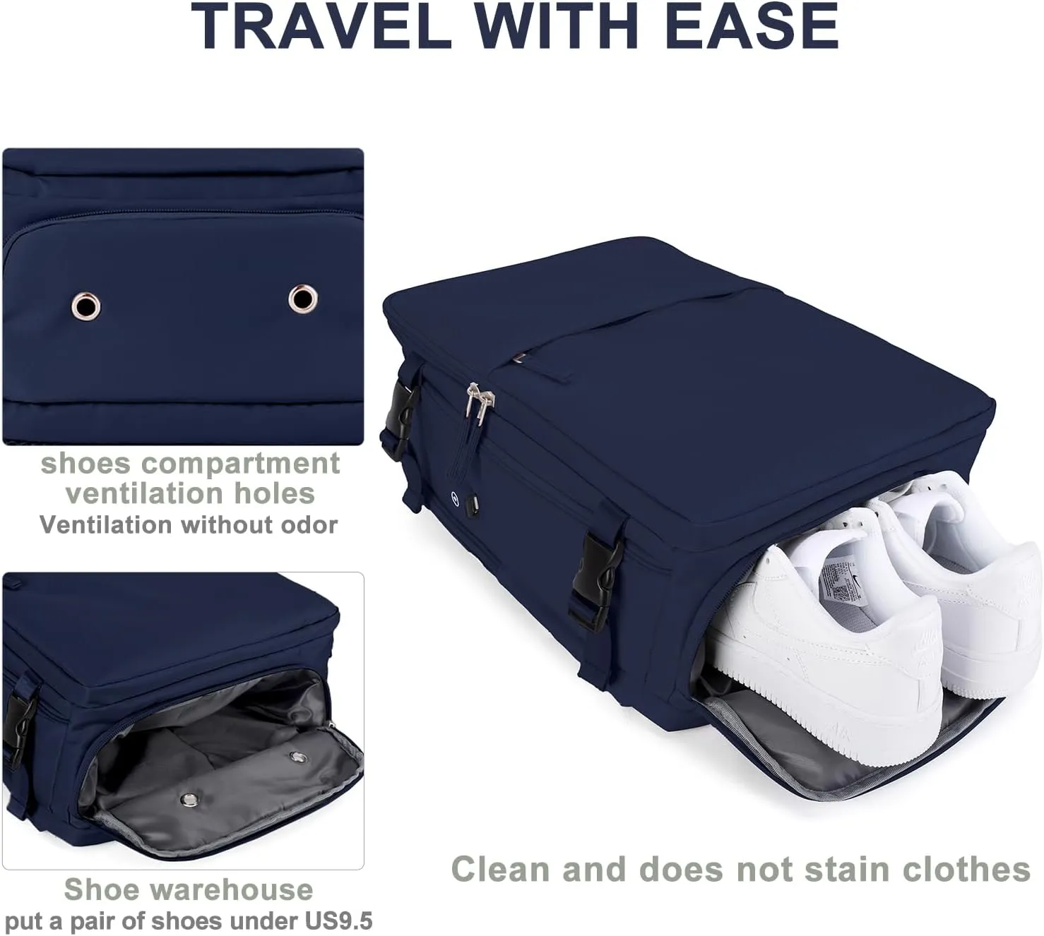 Vacuum Backpack Travel with Pump for Women Men Large Carry on Backpack Luggage Flight Approved Personal item Travel Bag with Vacuum System Navy Blue