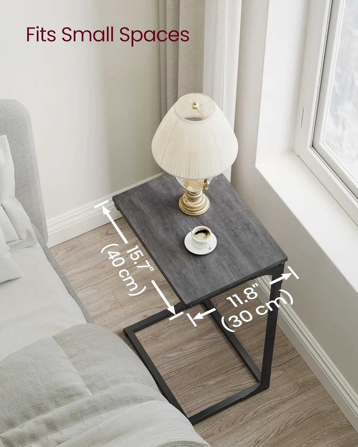 VASAGLE C-Shaped End Table, Side Table for Sofa, Couch with Metal Frame, Small TV Tray for Living Room, Bedroom in Misty Gray and Black