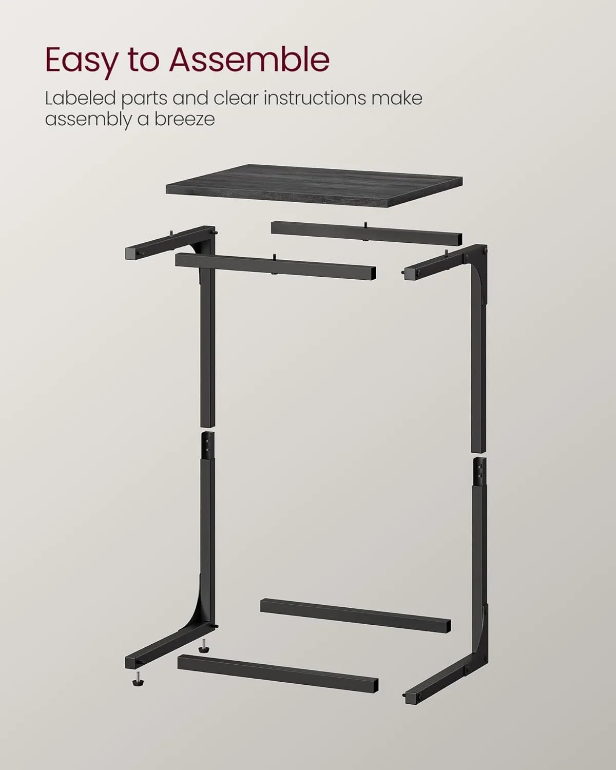 VASAGLE C-Shaped End Table, Side Table for Sofa, Couch with Metal Frame, Small TV Tray for Living Room, Bedroom in Misty Gray and Black