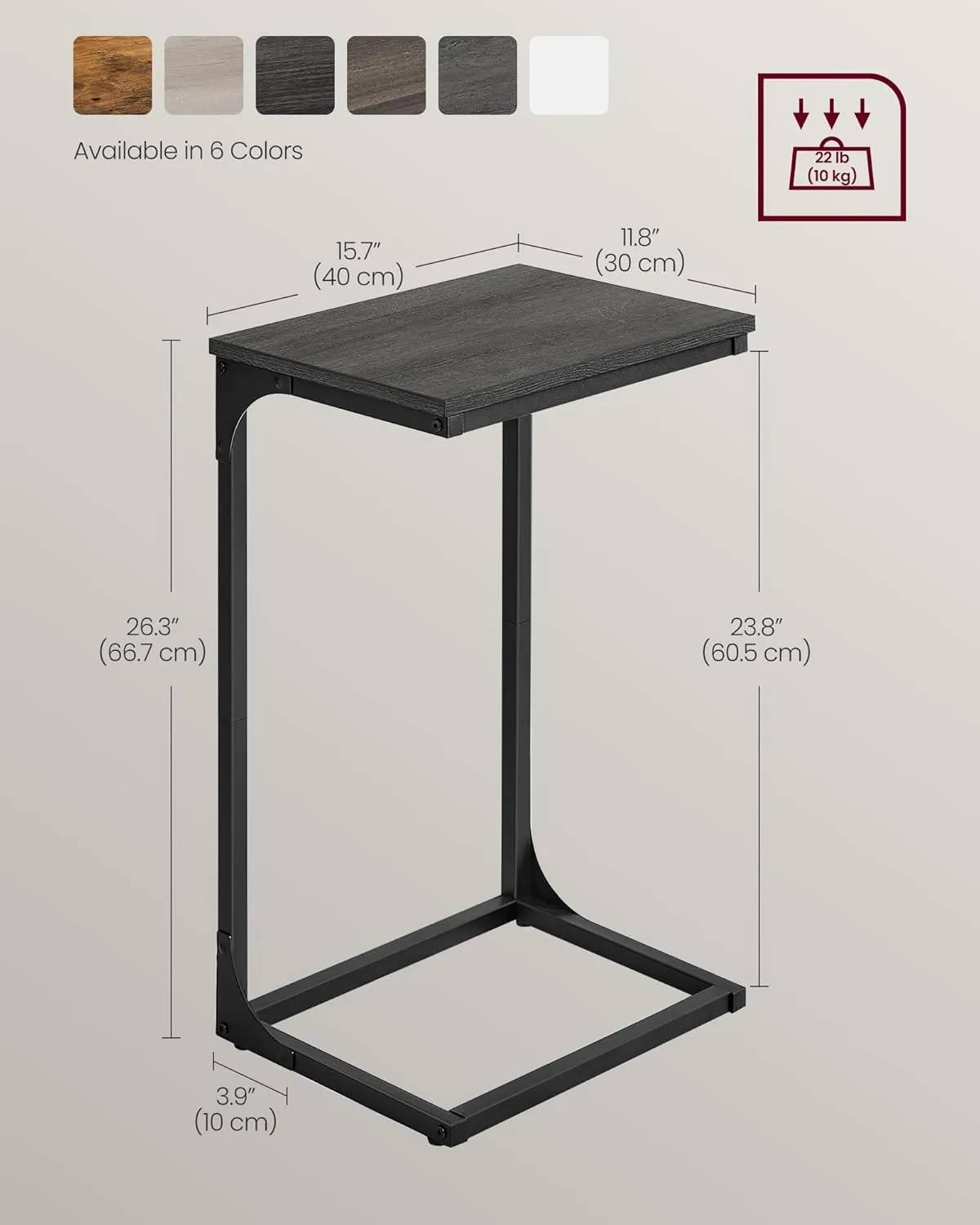 VASAGLE C-Shaped End Table, Side Table for Sofa, Couch with Metal Frame, Small TV Tray for Living Room, Bedroom in Misty Gray and Black