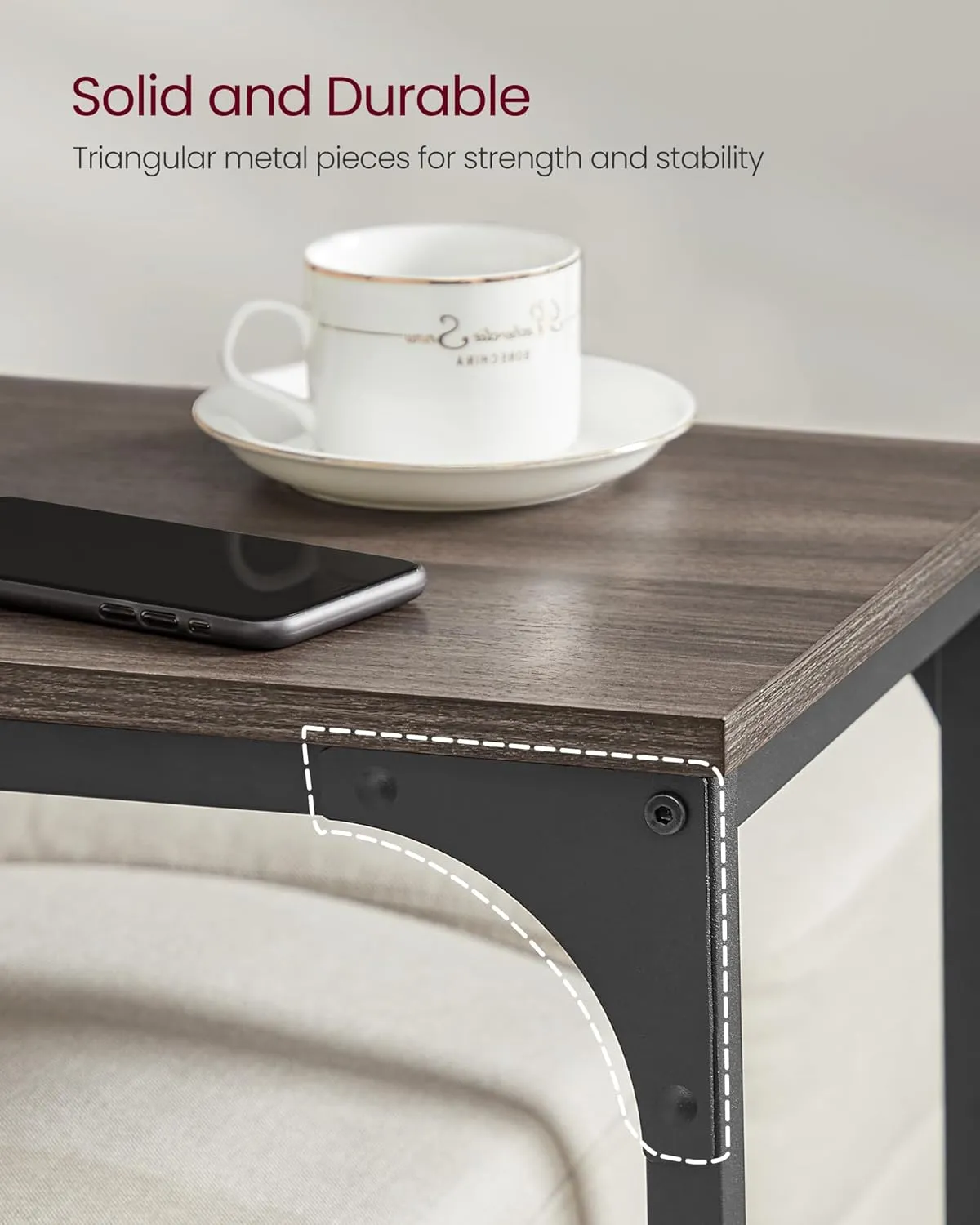 VASAGLE C-Shaped End Table, Small Side Table for Couch, Sofa Table with Metal Frame for Living Room, Bedroom, Bedside, Chestnut Brown and Black