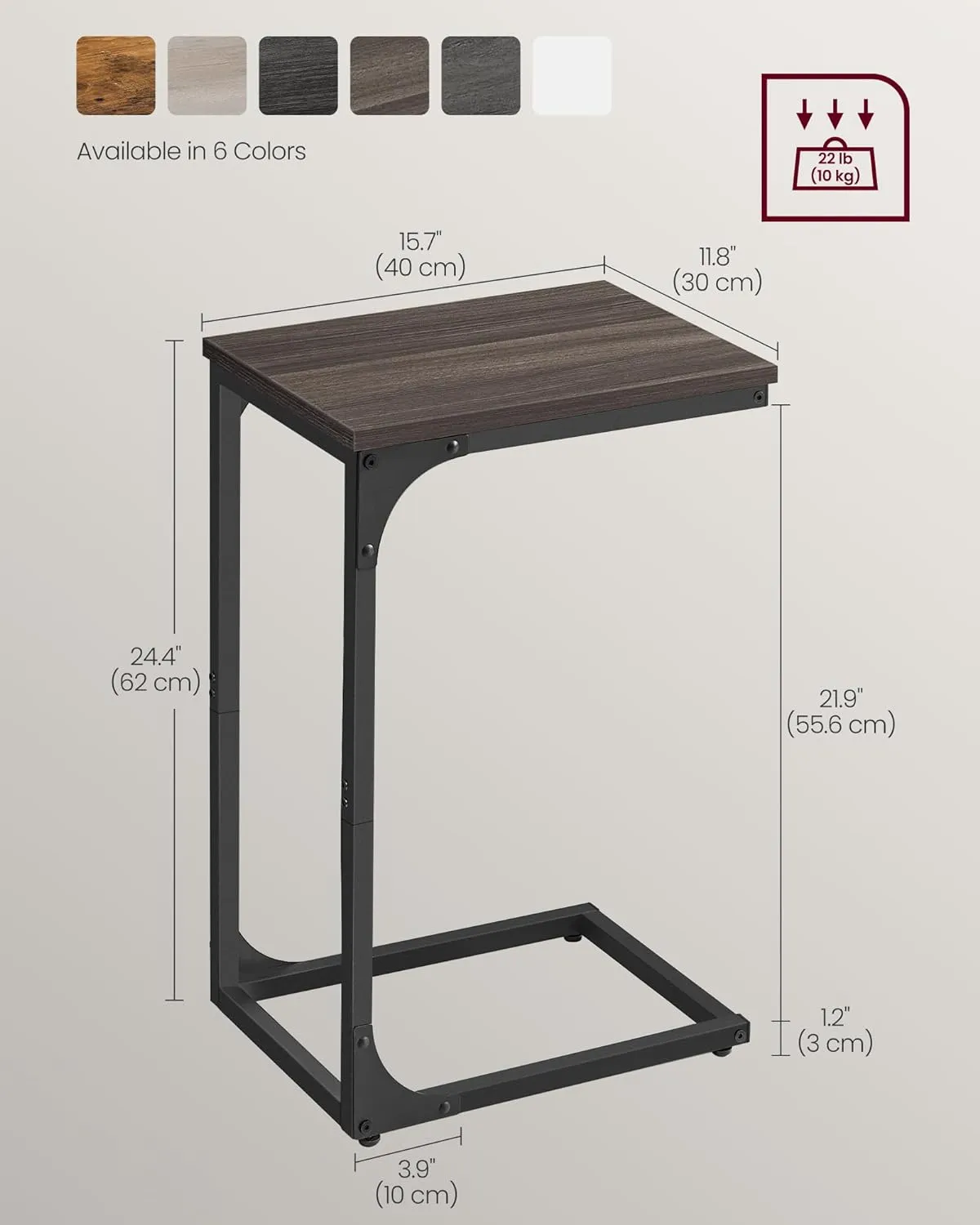 VASAGLE C-Shaped End Table, Small Side Table for Couch, Sofa Table with Metal Frame for Living Room, Bedroom, Bedside, Chestnut Brown and Black