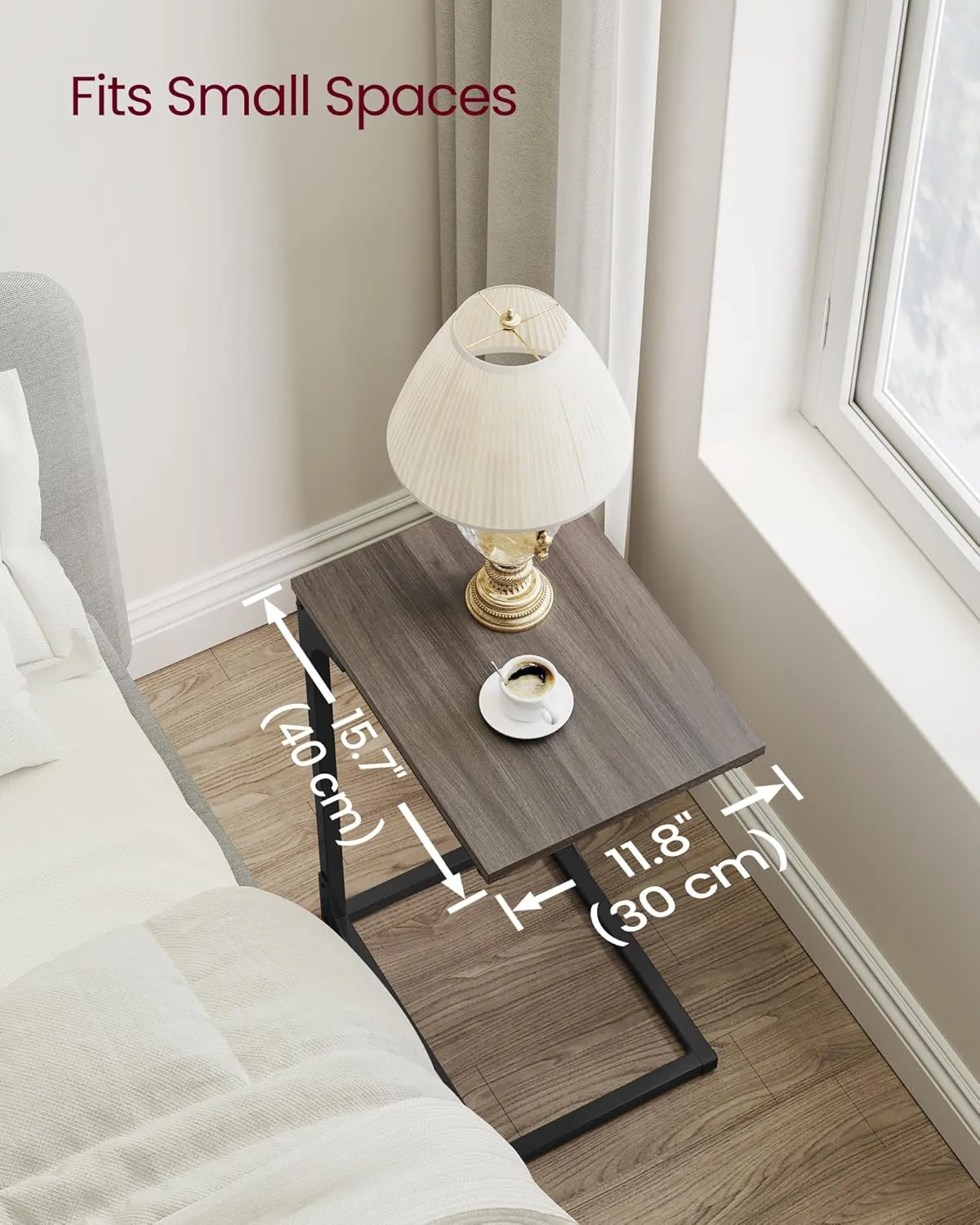 VASAGLE C-Shaped End Table, Small Side Table for Couch, Sofa Table with Metal Frame for Living Room, Bedroom, Bedside, Chestnut Brown and Black