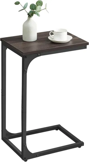 VASAGLE C-Shaped End Table, Small Side Table for Couch, Sofa Table with Metal Frame for Living Room, Bedroom, Bedside, Chestnut Brown and Black