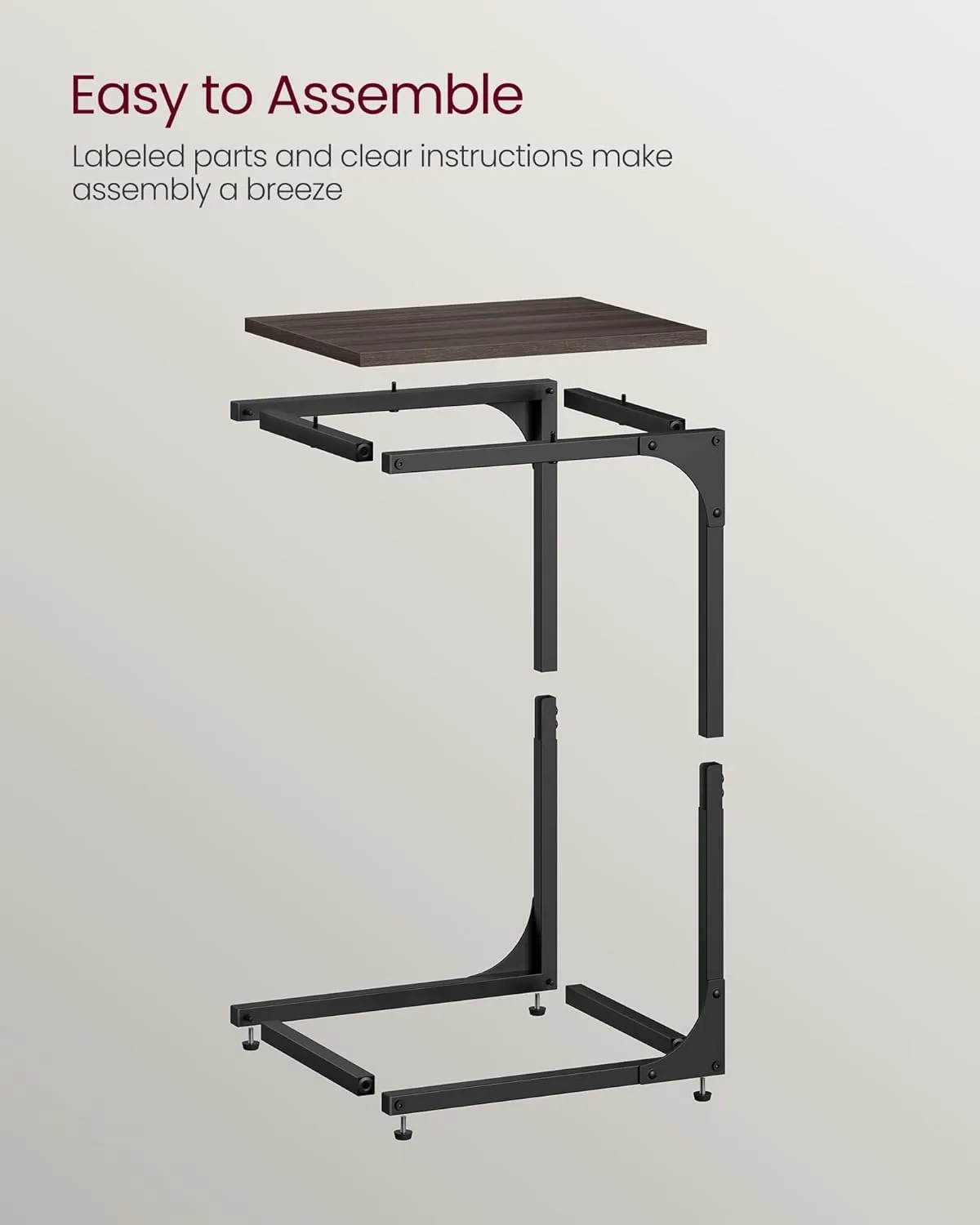 VASAGLE C-Shaped End Table, Small Side Table for Couch, Sofa Table with Metal Frame for Living Room, Bedroom, Bedside, Chestnut Brown and Black