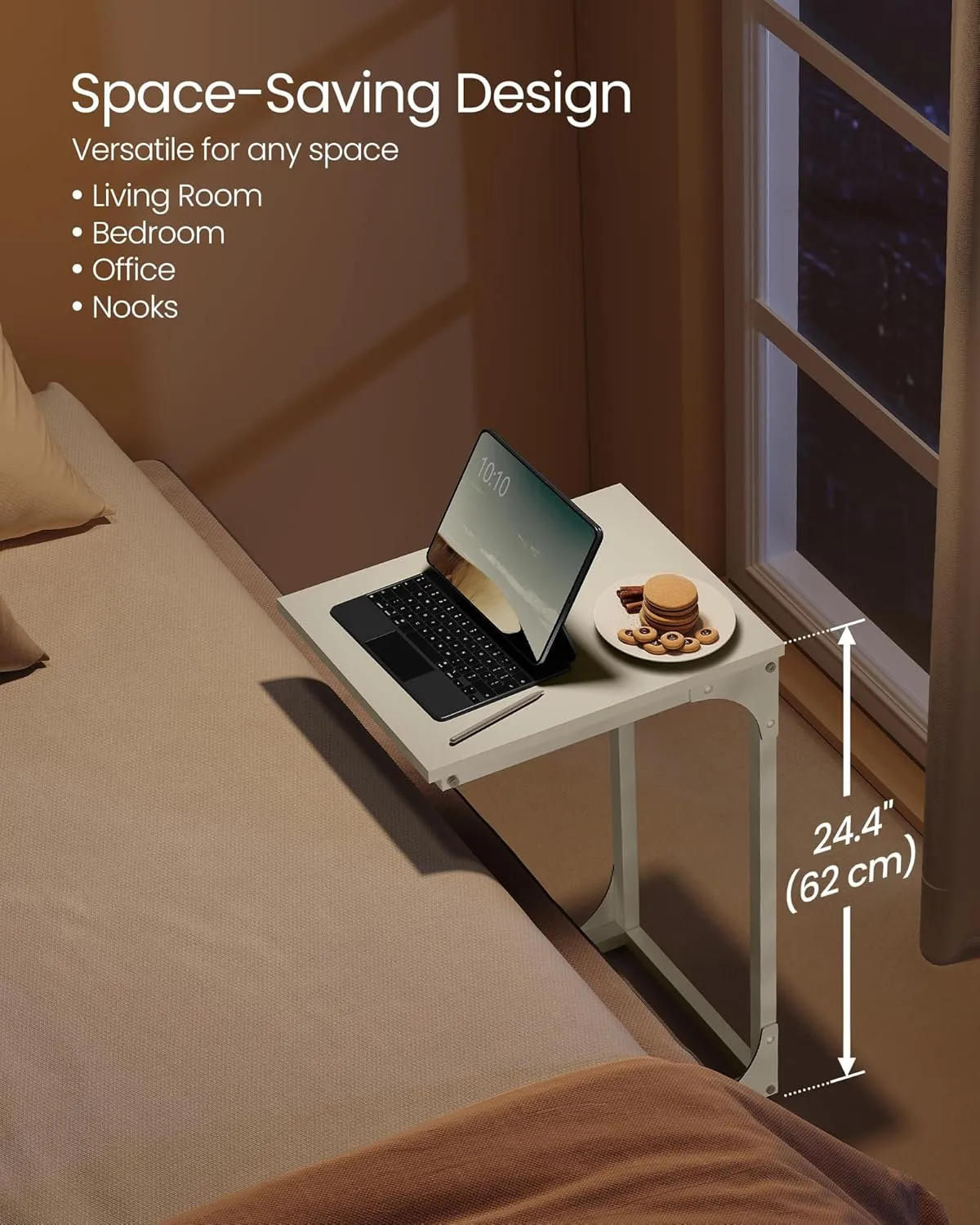 VASAGLE C-Shaped End Table, Small Side Table for Couch, Sofa Table with Metal Frame for Living Room, Bedroom, Bedside, Cream White