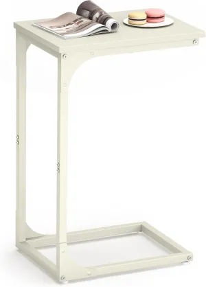 VASAGLE C-Shaped End Table, Small Side Table for Couch, Sofa Table with Metal Frame for Living Room, Bedroom, Bedside, Cream White