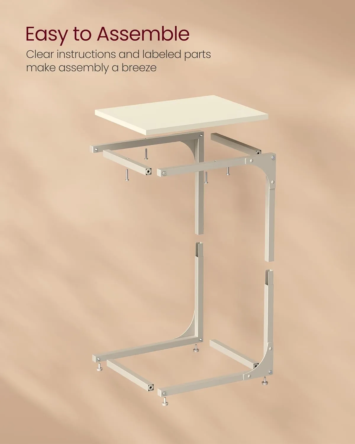 VASAGLE C-Shaped End Table, Small Side Table for Couch, Sofa Table with Metal Frame for Living Room, Bedroom, Bedside, Cream White