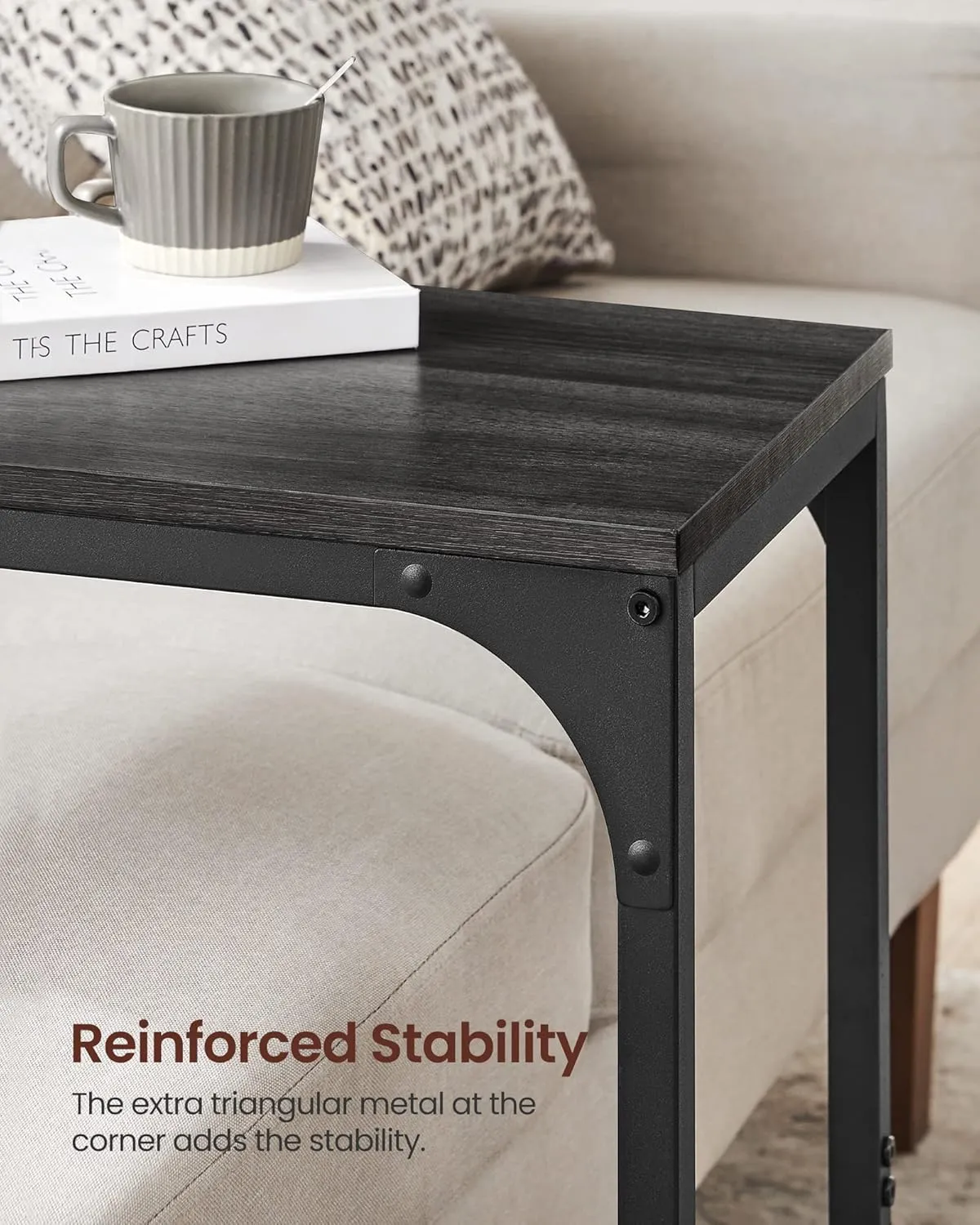 VASAGLE C-Shaped End Table, Small Side Table for Couch, Sofa Table with Metal Frame for Living Room, Bedroom, Bedside, Ebonized Oak and Black