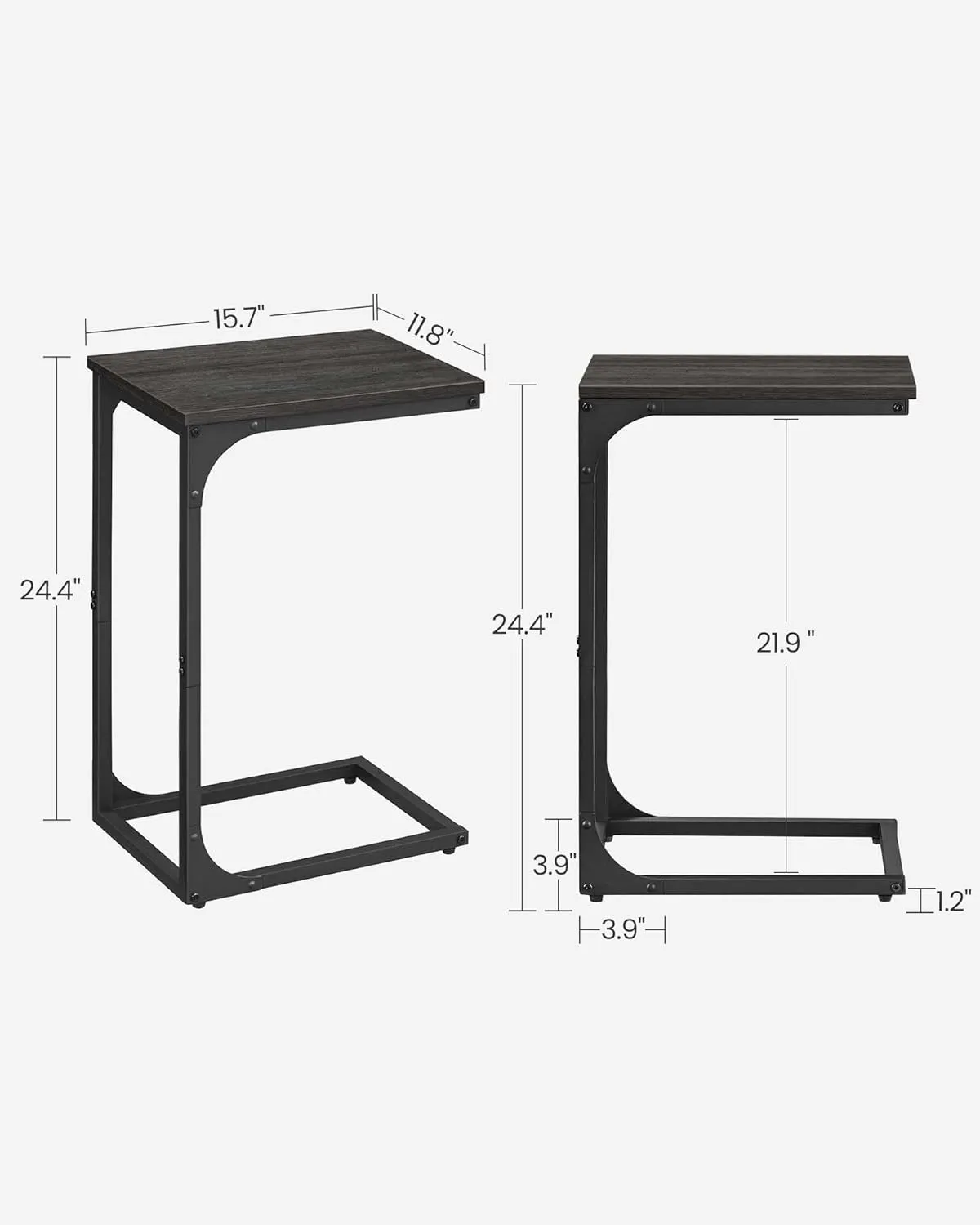 VASAGLE C-Shaped End Table, Small Side Table for Couch, Sofa Table with Metal Frame for Living Room, Bedroom, Bedside, Ebonized Oak and Black