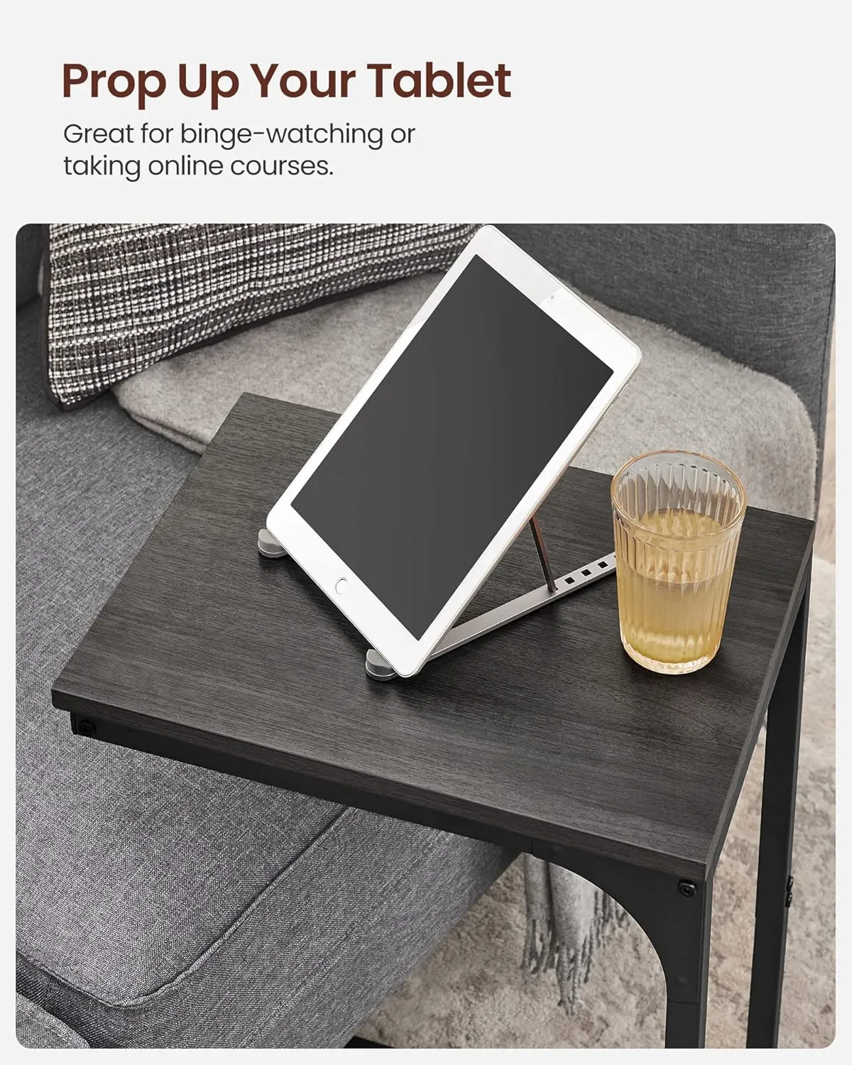 VASAGLE C-Shaped End Table, Small Side Table for Couch, Sofa Table with Metal Frame for Living Room, Bedroom, Bedside, Ebonized Oak and Black