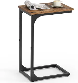 VASAGLE C-Shaped End Table, Small Side Table for Couch, Sofa Table with Metal Frame for Living Room, Bedroom, Bedside, Rustic Brown and Black