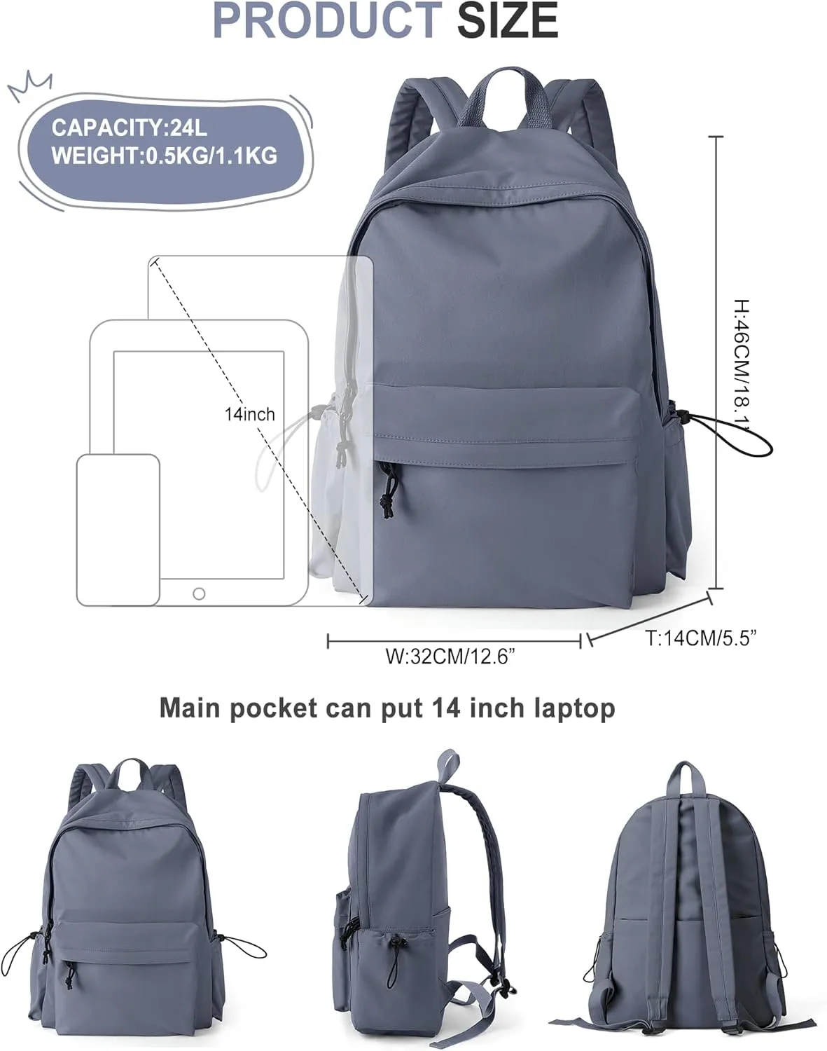 VECAVE School Backpack BluePurple Waterproof Bookbag Casual Lightweight Travel Rucksack Daypack Backpacks for Men Women College High School Bags backpack for Boys Girls Teens