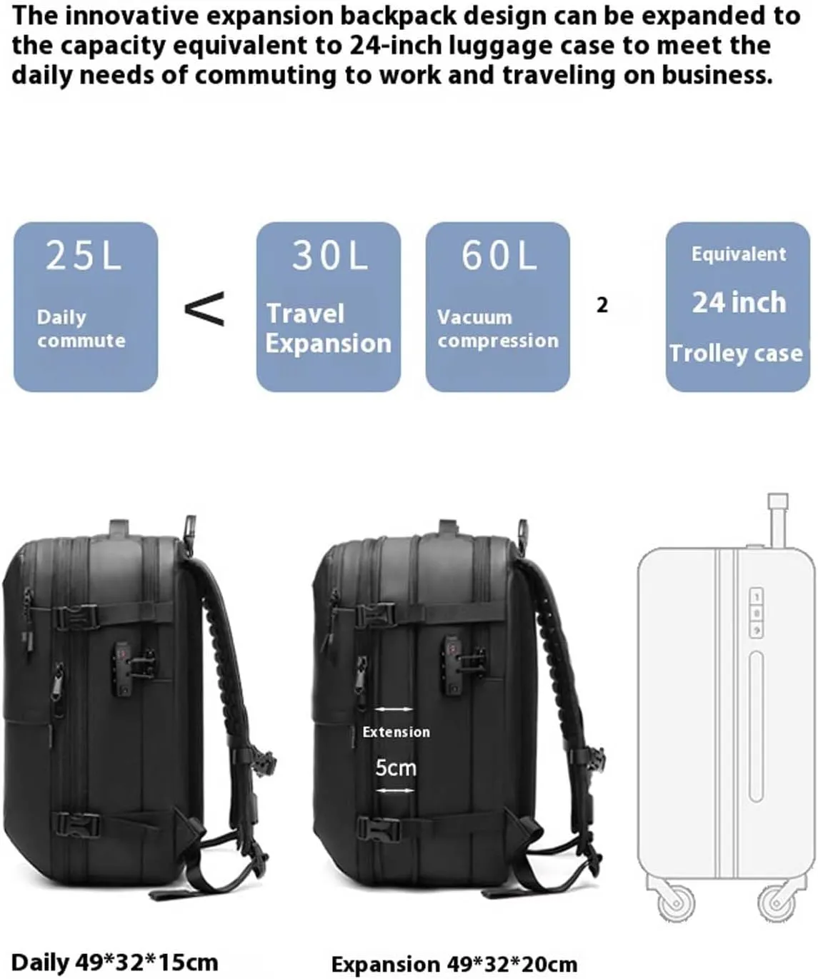 Veloussette Prestige Space Bag, Veloussette Backpack with with Pump, Water Resistant for Business, Travel (Light Gray)