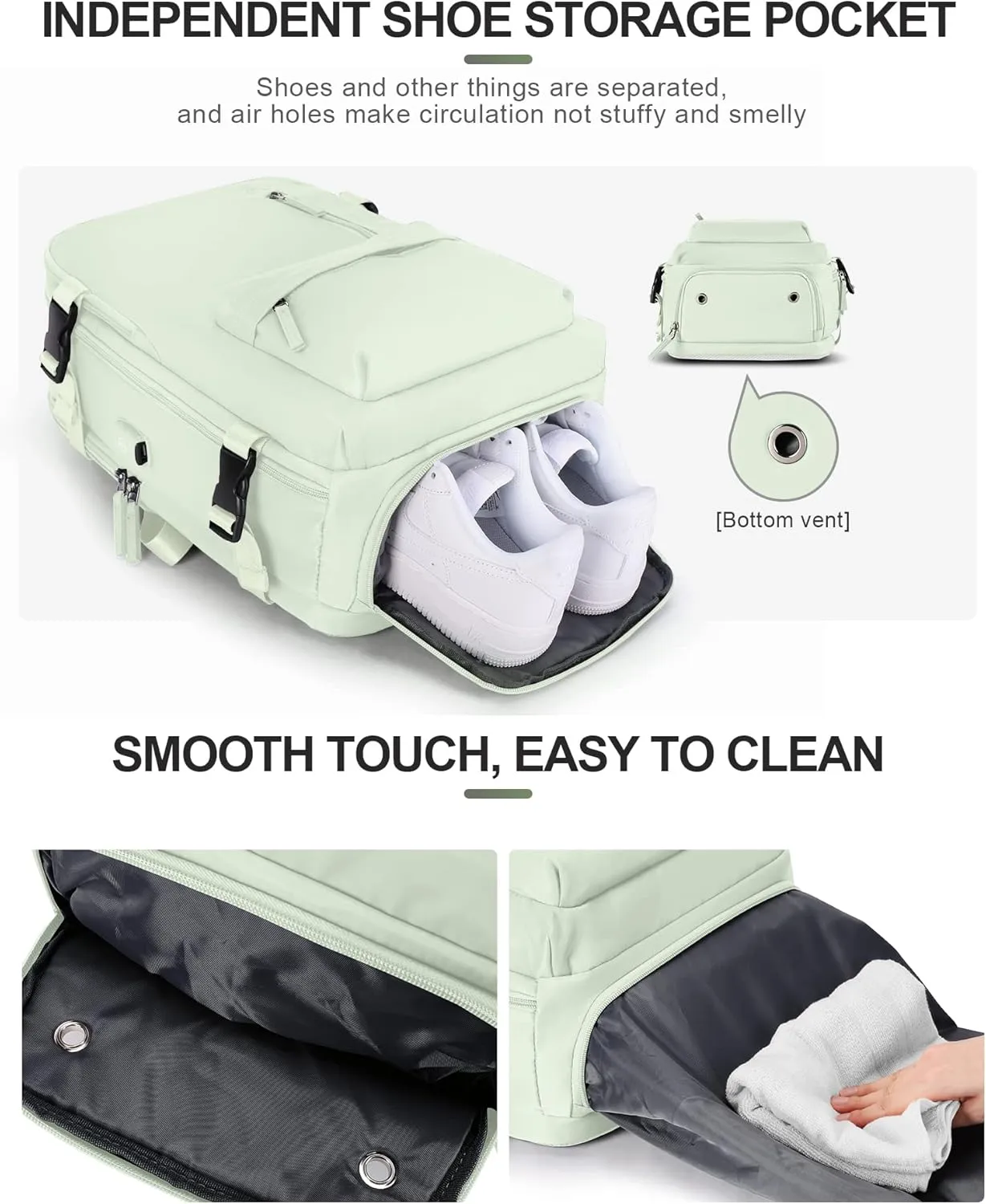 VGCUB Large Travel Backpack,Carry on Backpack for Women Men Airline Approved Gym Backpack Waterproof Business Laptop Daypack,Green With Toiletry Bag