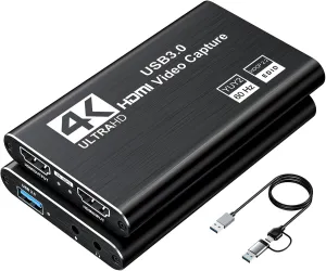 Video Capture Card, Audio Video Capture Card, USB 3.0 Capture Card 4K HDMI Loop-Out, 1080P 60FPS/2K 30FPS Video Game Capture for Streaming Works for PS5/Switch/Camera/PC/OBS(Black)