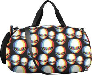 VIGTRO 3d Alien Pattern Kids Overnight Travel Duffel Bag Sport Gym Bag for Boys Girls with Shoe Compartment, Carry On Weekender Luggage Bag for Dance Swim Yoga