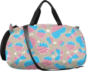 VIGTRO 4th Of July Hearts Butterflies Kids Overnight Travel Duffel Bag Sport Gym Bag for Boys Girls with Shoe Compartment, Independence Day Carry On Weekender Luggage Bag for Dance Swim Yoga