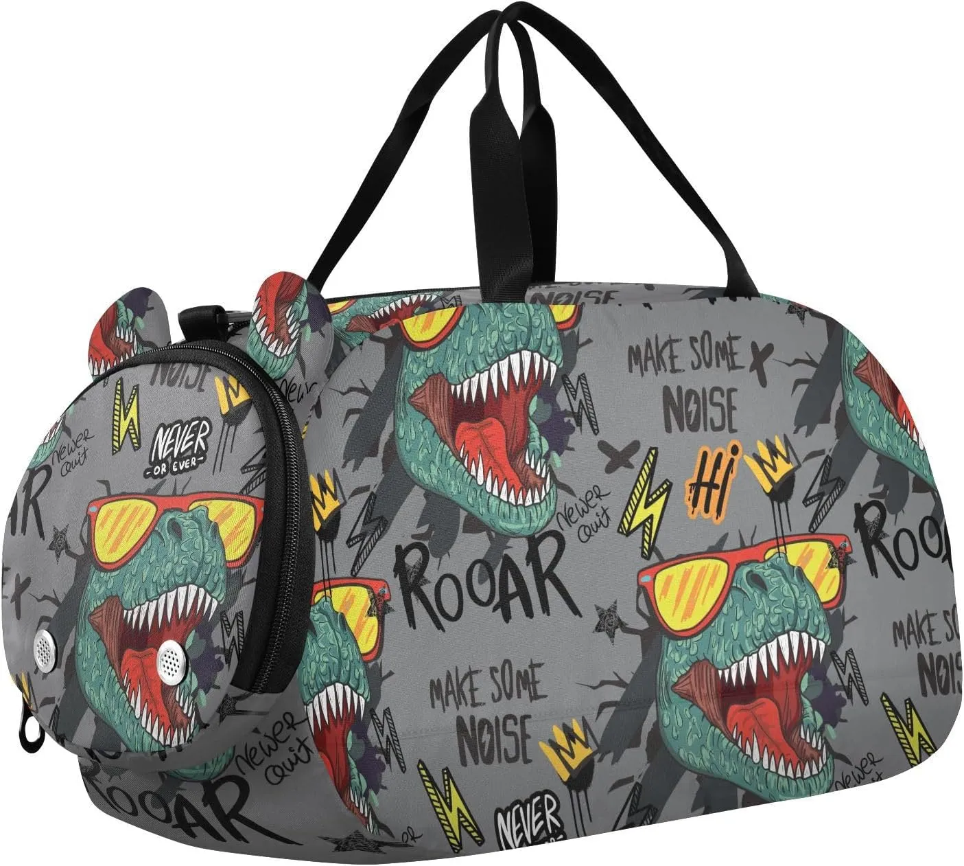 VIGTRO Angry Dinosaurs with Glasses Kids Overnight Travel Duffel Bag Sport Gym Bag for Boys Girls with Shoe Compartment, Carry On Weekender Luggage Bag for Dance Swim Yoga