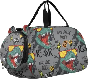VIGTRO Angry Dinosaurs with Glasses Kids Overnight Travel Duffel Bag Sport Gym Bag for Boys Girls with Shoe Compartment, Carry On Weekender Luggage Bag for Dance Swim Yoga