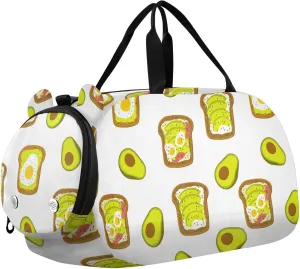 VIGTRO Avocado Toast Eggs Bacon Kids Overnight Travel Duffel Bag Sport Gym Bag for Boys Girls with Shoe Compartment, Carry On Weekender Luggage Bag for Dance Swim Yoga