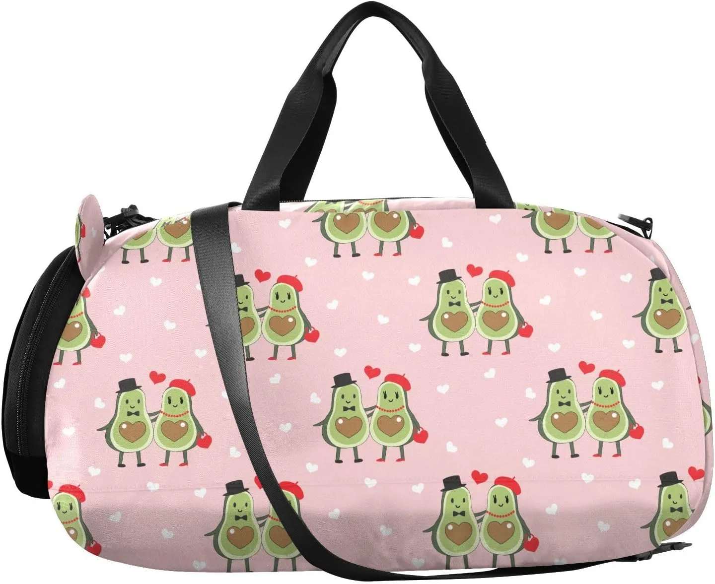 VIGTRO Avocado Valentine's Day Couples Kids Overnight Travel Duffel Bag Sport Gym Bag for Boys Girls with Shoe Compartment, Carry On Weekender Luggage Bag for Dance Swim Yoga