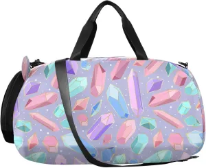 VIGTRO Beautiful Magic Colored Crystals Kids Overnight Travel Duffel Bag Sport Gym Bag for Boys Girls with Shoe Compartment, Carry On Weekender Luggage Bag for Dance Swim Yoga