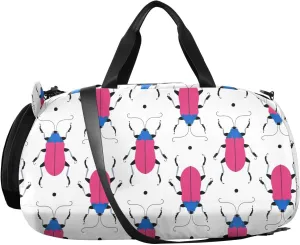 VIGTRO Big Pink Bugs with Black Dots Kids Overnight Travel Duffel Bag Sport Gym Bag for Boys Girls with Shoe Compartment, Carry On Weekender Luggage Bag for Dance Swim Yoga