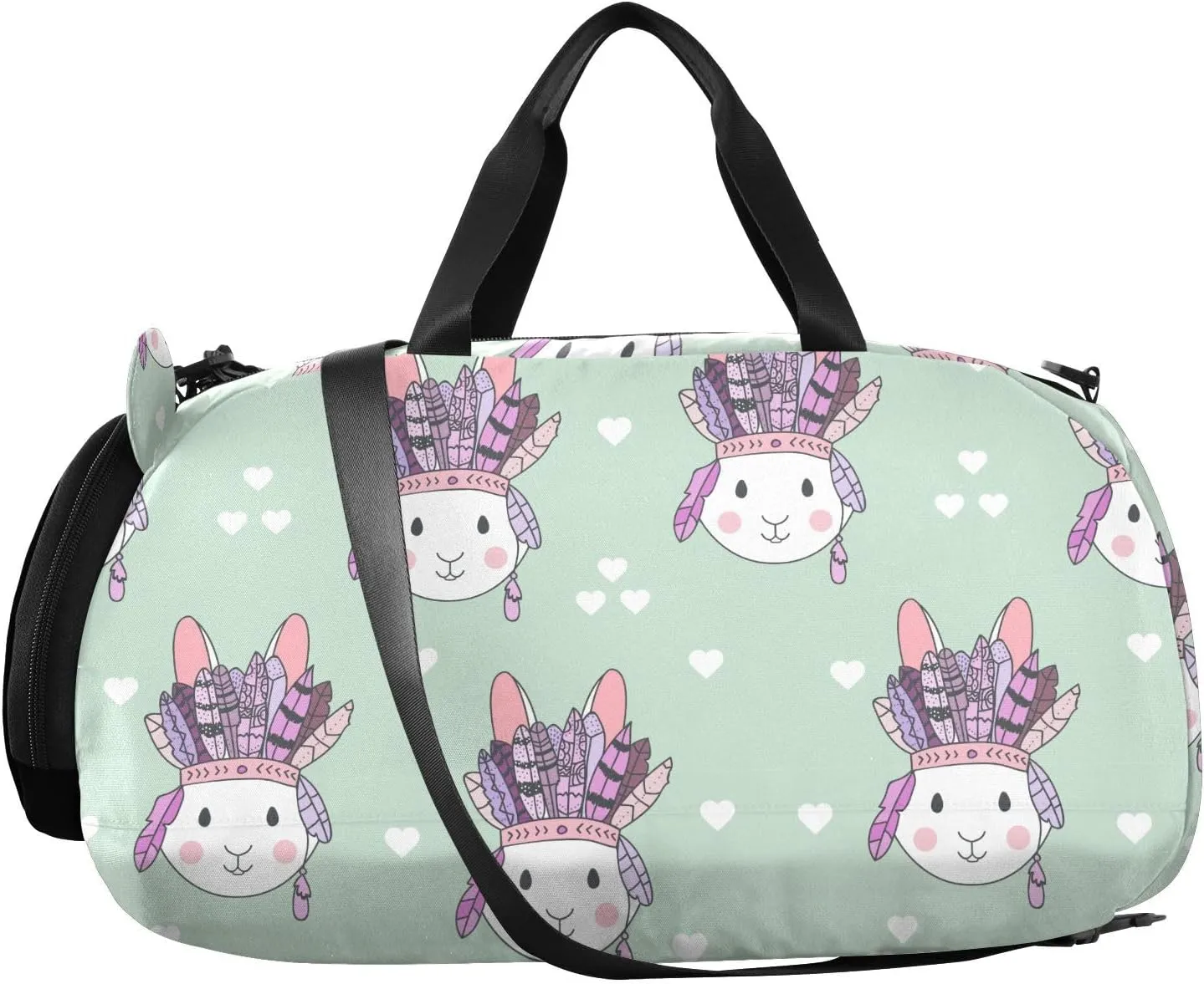 VIGTRO Boho Rabbit with Feathers Kids Overnight Travel Duffel Bag Sport Gym Bag for Boys Girls with Shoe Compartment, Carry On Weekender Luggage Bag for Dance Swim Yoga