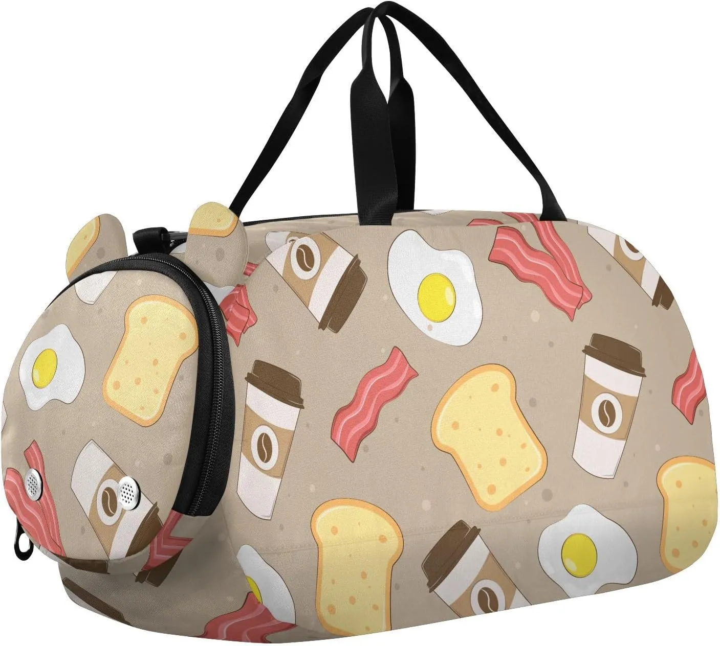 VIGTRO Breakfast Eggs Toast Coffee Kids Overnight Travel Duffel Bag Sport Gym Bag for Boys Girls with Shoe Compartment, Carry On Weekender Luggage Bag for Dance Swim Yoga