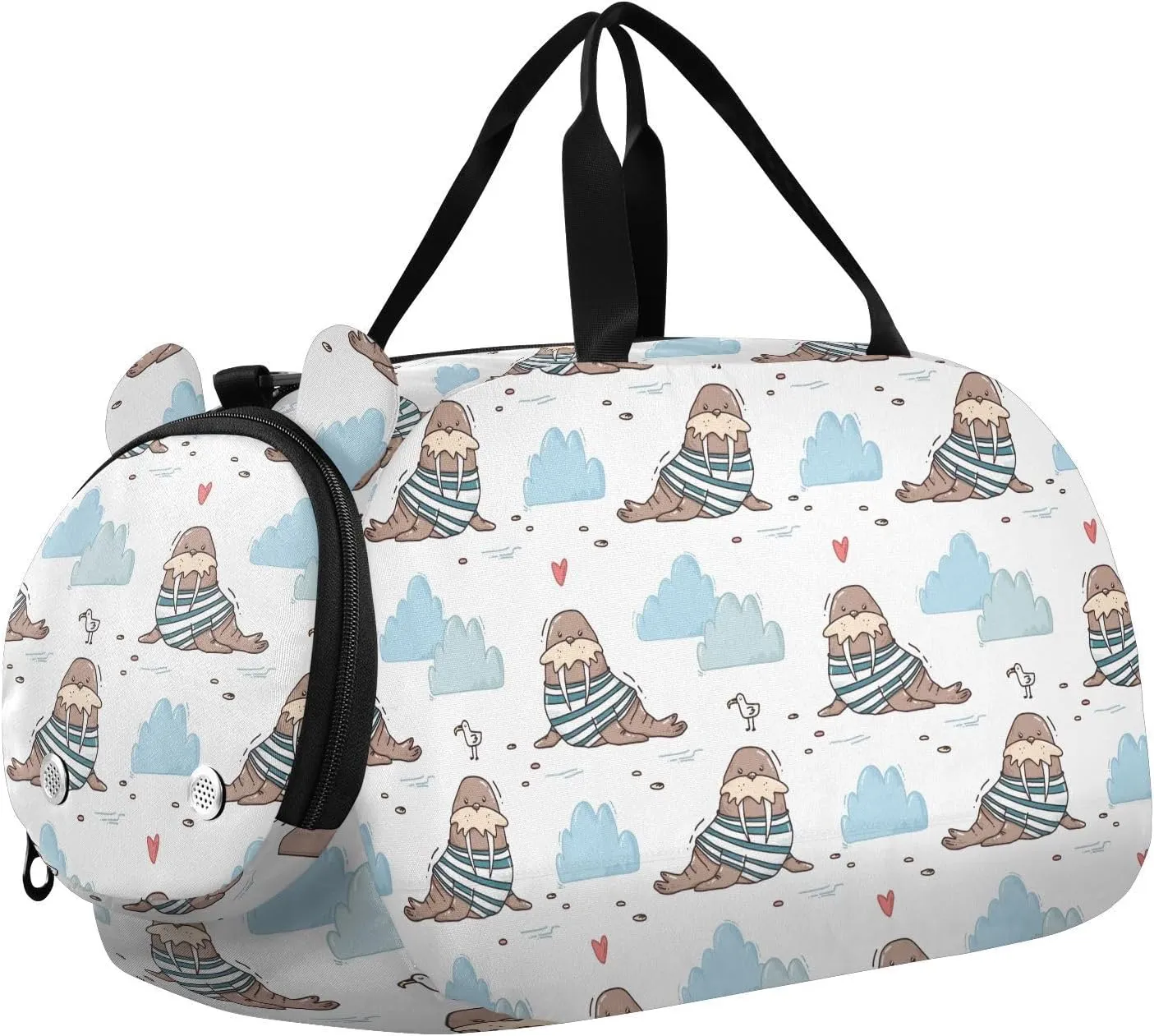 VIGTRO Bright Walrus Seagull Kids Overnight Travel Duffel Bag Sport Gym Bag for Boys Girls with Shoe Compartment, Carry On Weekender Luggage Bag for Dance Swim Yoga