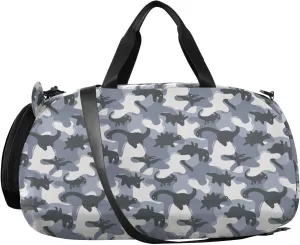 VIGTRO Camouflage Dinosaur Pattern Kids Overnight Travel Duffel Bag Sport Gym Bag for Boys Girls with Shoe Compartment, Carry On Weekender Luggage Bag for Dance Swim Yoga