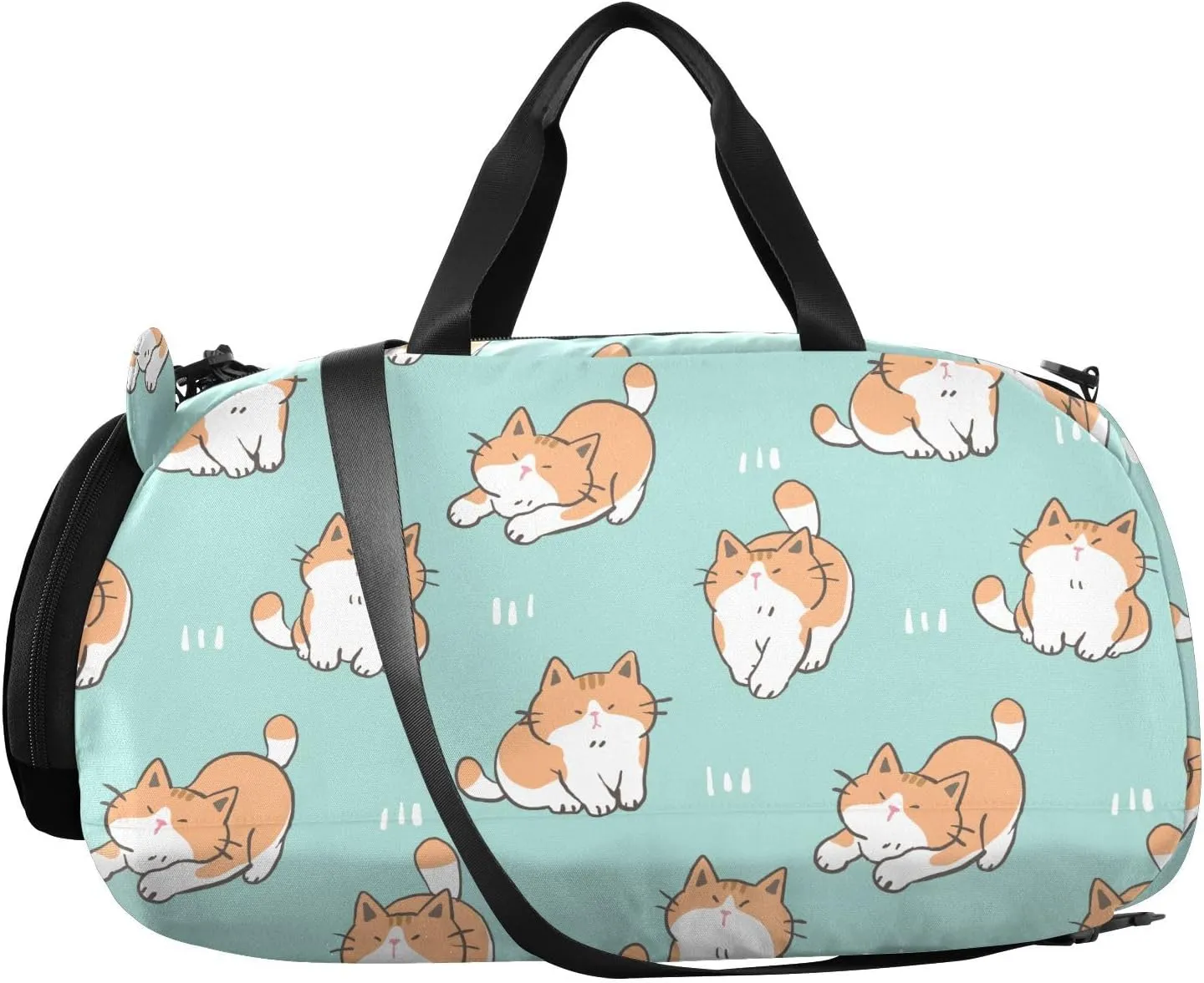VIGTRO Cartoon Cute Fat Cat Kids Overnight Travel Duffel Bag Sport Gym Bag for Boys Girls with Shoe Compartment, Carry On Weekender Luggage Bag for Dance Swim Yoga