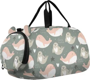VIGTRO Cartoon Love Whale Seal Kids Overnight Travel Duffel Bag Sport Gym Bag for Boys Girls with Shoe Compartment, Carry On Weekender Luggage Bag for Dance Swim Yoga