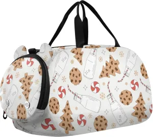 VIGTRO Christmas Chocolate Chip Cookies Kids Overnight Travel Duffel Bag Sport Gym Bag for Boys Girls with Shoe Compartment, Carry On Weekender Luggage Bag for Dance Swim Yoga