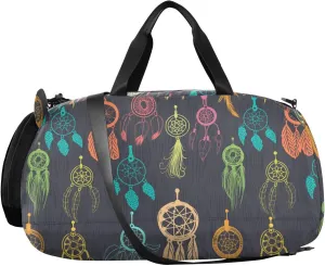 VIGTRO Colorful Dream Catchers Pattern Kids Overnight Travel Duffel Bag Sport Gym Bag for Boys Girls with Shoe Compartment, Carry On Weekender Luggage Bag for Dance Swim Yoga